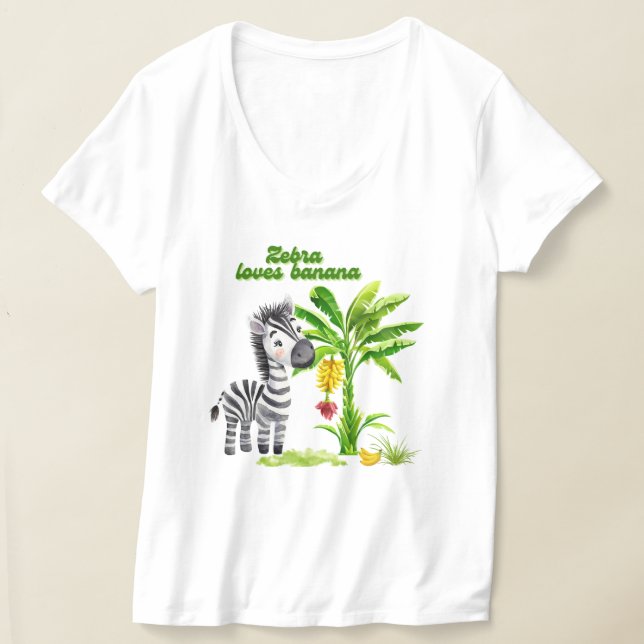Camiseta Cartoon zebra ao lado de uma banana-árvore Relaxe (Postura )