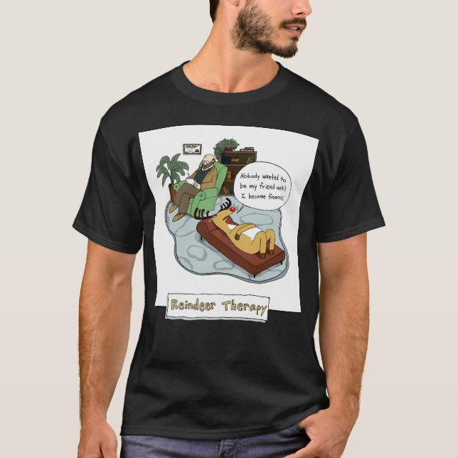 Camiseta Cartum de Natal Humoroso para Reindeer Therapy (Frente)