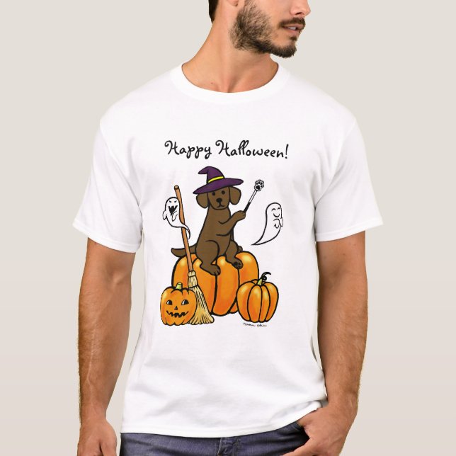 Camiseta Cartum Labrador de Chocolate Halloween 2 (Frente)