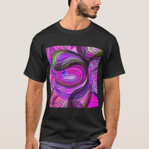 Camiseta Carvão e Doodle de Água de Rosa Com Linhas Pretas