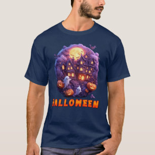 Camiseta Casa assombrada com Bombas, Fantasmas e Lua Cheia