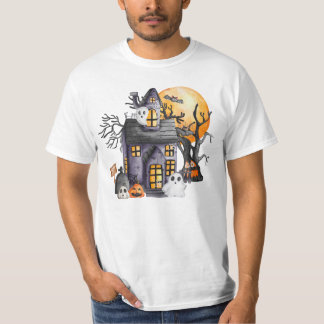 Camiseta Casa assombrada com Fantasmas e Pumpkins
