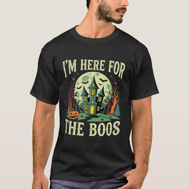 Camiseta Casa Assombrada de Halloween e Boos de Abóbora (Frente)