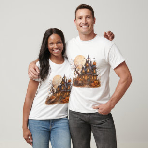 Camiseta Casa Assombrada de Halloween e Carrinho de Abóbora