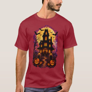 Camiseta Casa Assombrada de Halloween Noite Assustadora Lua