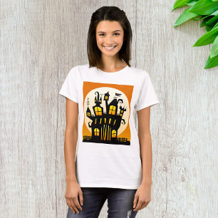 Camiseta Casa Assombrada de Halloween Silhueta Lua Cheia