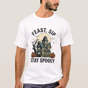 Camiseta Casa Assombrada Halloween Gravura Vintage Assustad