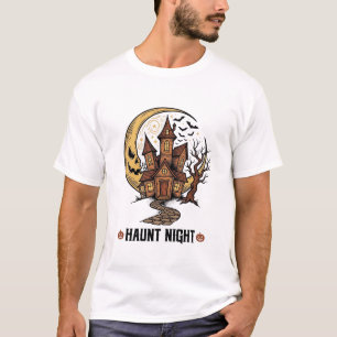 Camiseta Casa Assombrada Halloween Gravura Vintage Branca S