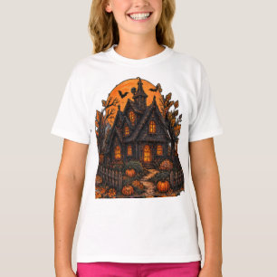 Camiseta Casa Assombrada Vintage Gótica Lua Cheia de Hallow