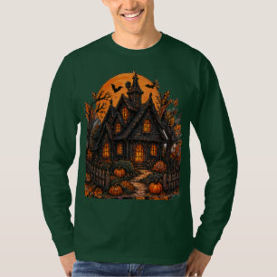 Camiseta Casa Assombrada Vintage Gótica Lua Cheia de Hallow