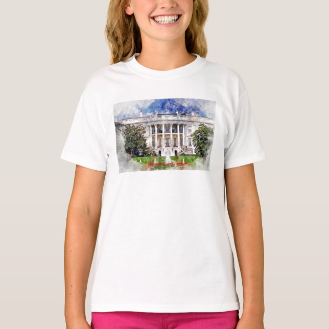 Camiseta Casa Branca em Washington DC em Watercolor (Frente)