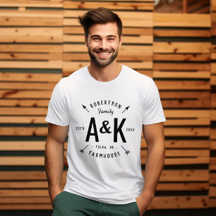 Camiseta Casa da quinta rústica do monograma da família d