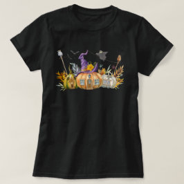 Camiseta Casa de Abóbora Assombrada com Fantasma e Morcegos