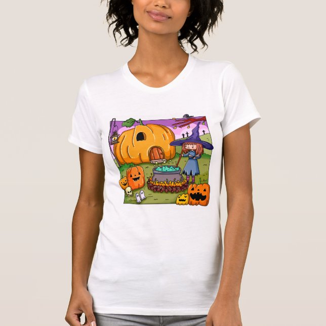 Camiseta Casa de Abóbora de Bruxa de Halloween (Frente)