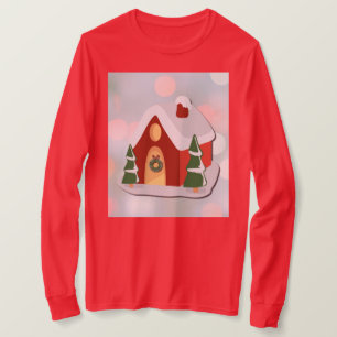 Camiseta Casa de Biscoito de Gengibre Vermelho Fofa Natal F