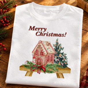 Camiseta Casa de Biscoito de Natal Aquarela Básica