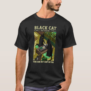 Camiseta Casa de Chá Black Cat Cerimônia do Chá Japonês