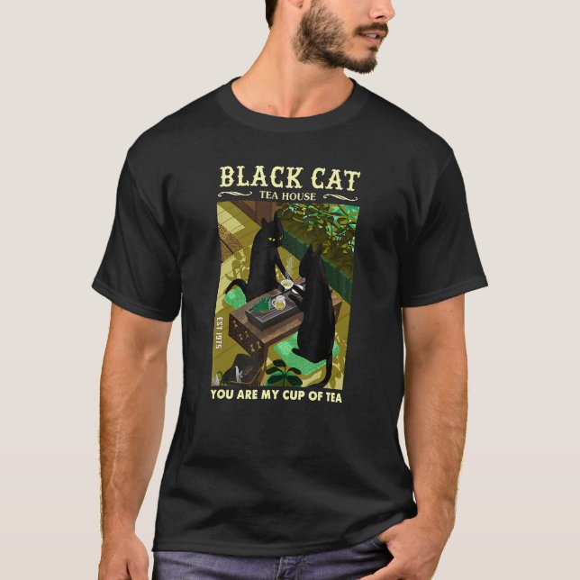 Camiseta Casa de Chá Black Cat Cerimônia do Chá Japonês (Frente)