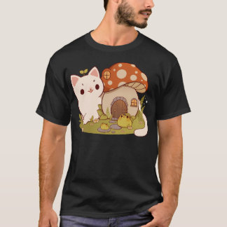 Camiseta Casa De Cogumelos Com Gato E Amigos Sapos
