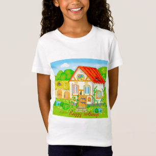 Camiseta Casa de conto de fadas com jardim vermelho