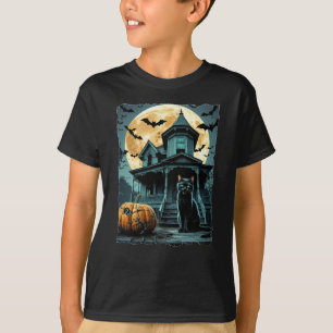 Camiseta Casa de Dia das Bruxas Spooky com gato preto