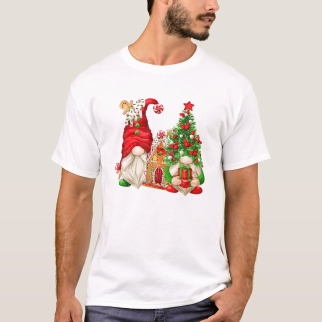 Camiseta Casa De Gingerpão E Papais noeis Gnomo Para O Chri (Frente)