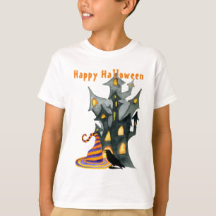Camiseta Casa de Halloween e Chapéu de Aquarela
