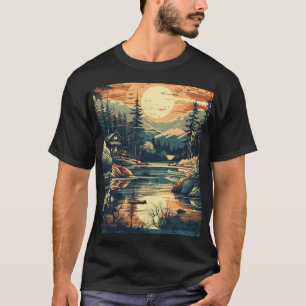 Camiseta Casa de montanha com Arte Retro Escandinava