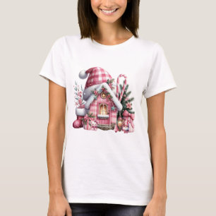 Camiseta Casa de Natal de Xadrez rosa