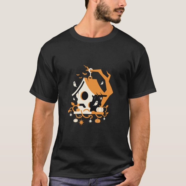 Camiseta Casa de Pássaros Assombrada Fantasma Halloween (Frente)