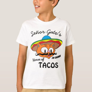 Camiseta Casa de Tacos do Señor Gato Gato de Desenho Mexica