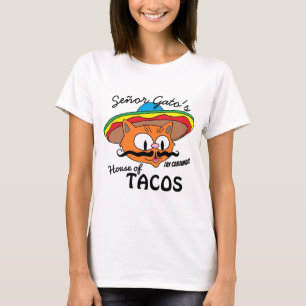 Camiseta Casa de Tacos do Señor Gato Gato de Desenho Mexica