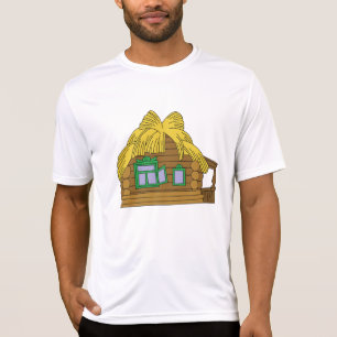 Camiseta Casa de Troncos Eslava Rústica com Telhado de Palh