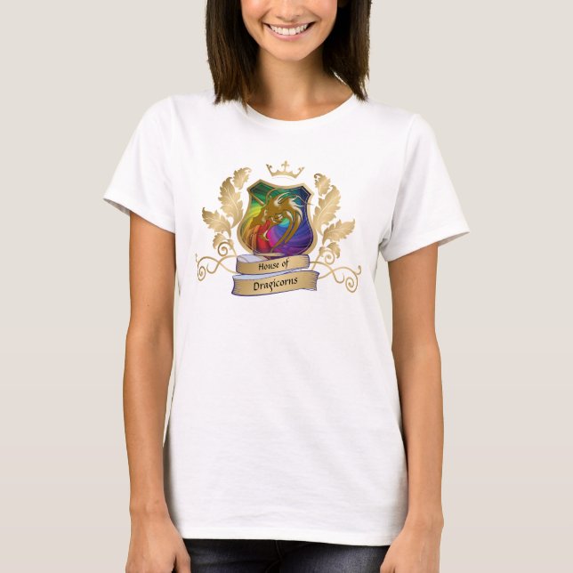 Camiseta Casa dos Dragicórnios Folhas arco-íris de ouro de  (Frente)