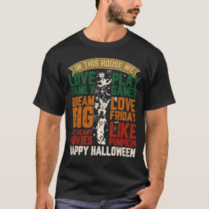 Camiseta Casa Feliz Halloween Monstros Teias de Aranha