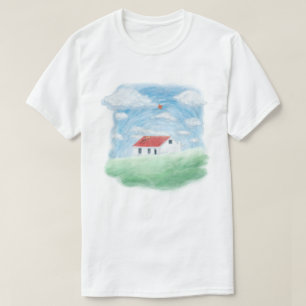 Camiseta Casa Pacífica com Telhado Vermelho na Colina Verde