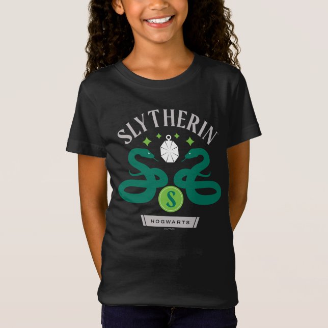 Camiseta Casa SLYTHERIN™ com Colar de Dupla Cobra Gráfica (Frente)