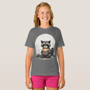 Camiseta CasaAconchegante Guaxinim Lendo Livro FlorestaCapr