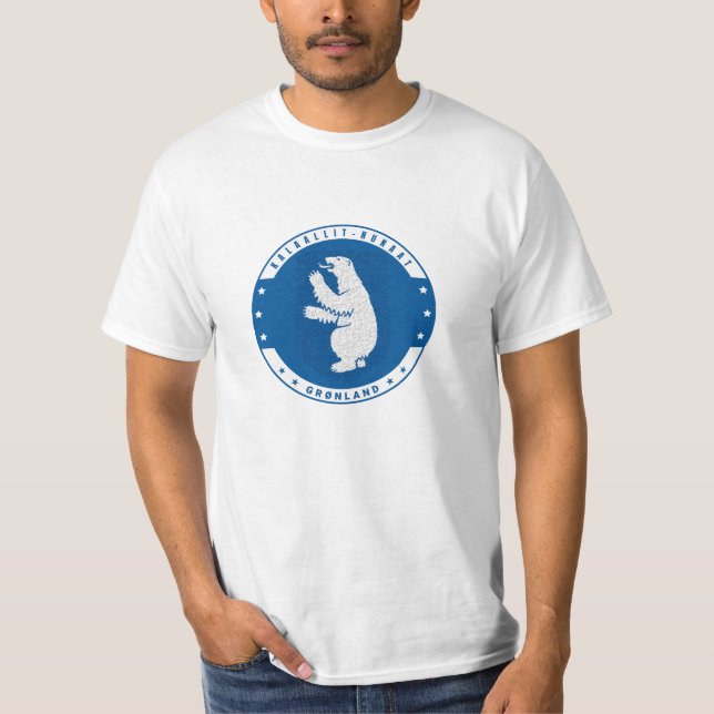 Camiseta Casaco Azul Emblema De Armas Urso Polar Da Gronelâ (Frente)