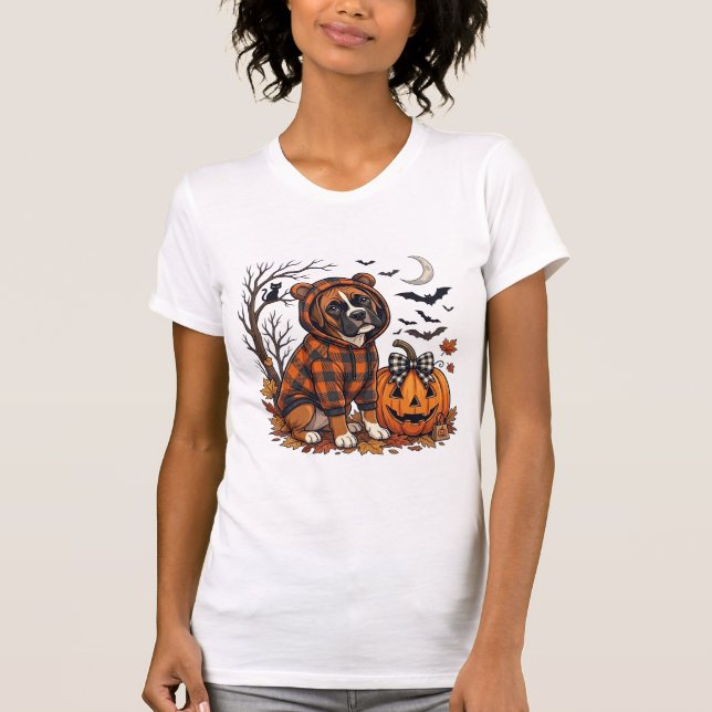 Camiseta Casaco com Capuz Xadrez de Cachorro Boxer Hallowee (Frente)