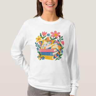 Camiseta Casaco com Gato Adormecido em Cima de Livros Flora