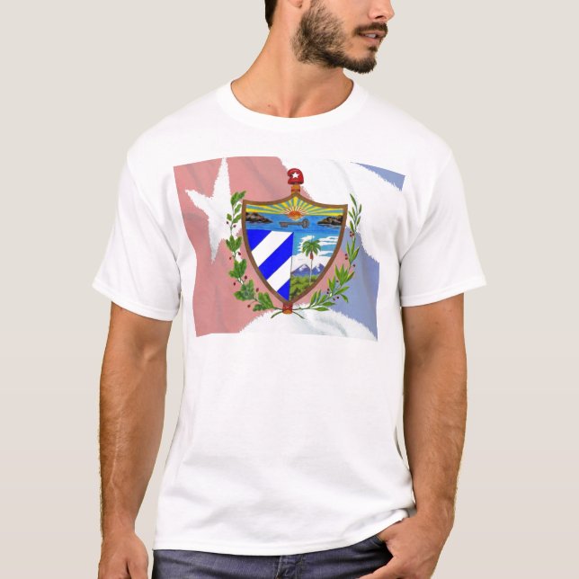 Camiseta Casaco de Armas Cubanas sobre Bandeira Cubana (Frente)