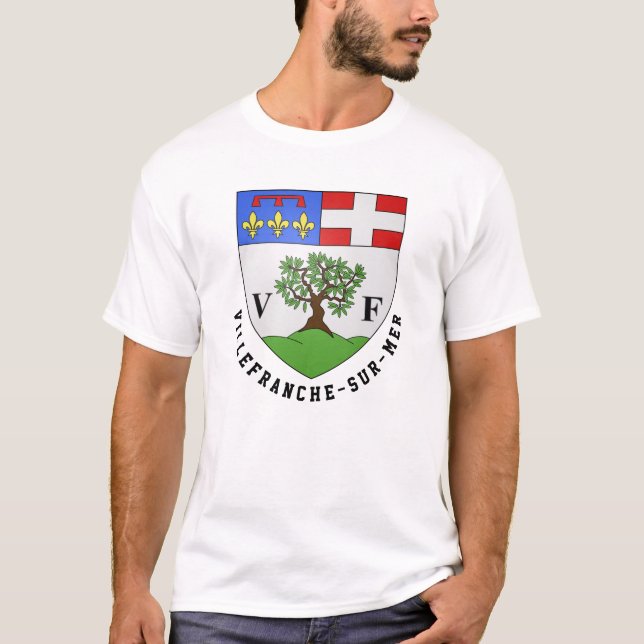Camiseta Casaco de Armas de Villefranche-sur-Mer, França (Frente)