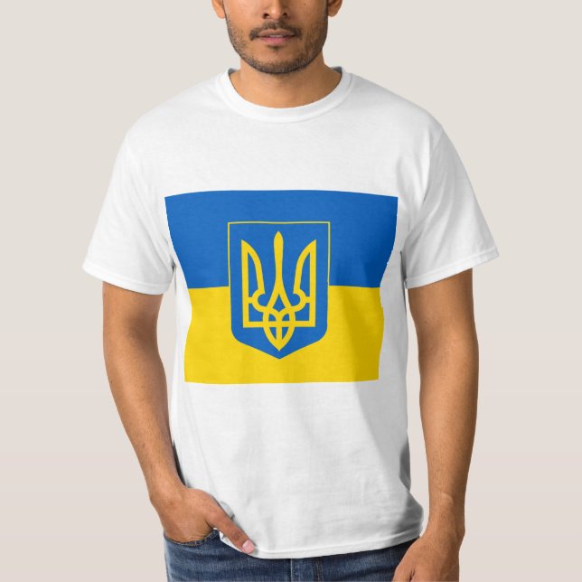 Camiseta Casaco de armas e bandeira da UCRÂNIA (Frente)