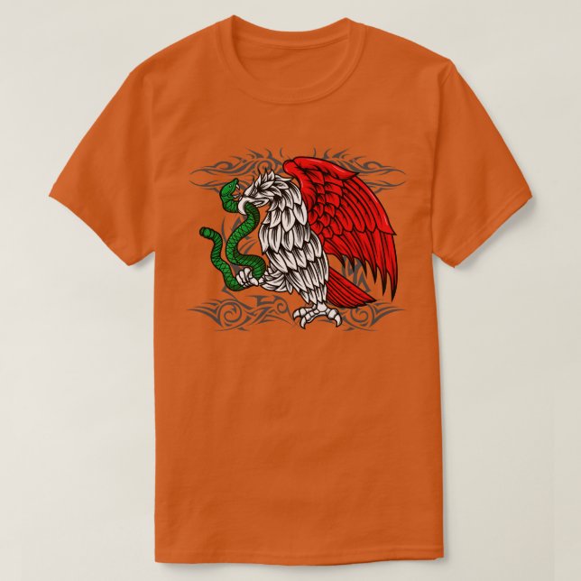 Camiseta Casaco de Armas Mexicano Bandeira do México Três (Frente do Design)