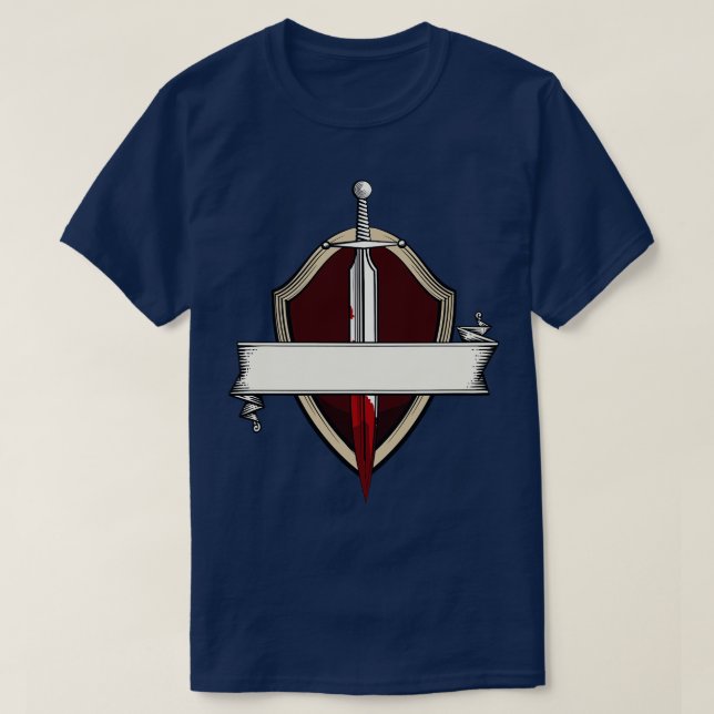 Camiseta Casaco De Banner De Espada De Braços Medieval Luta (Frente do Design)