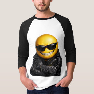 Camiseta Casaco de Couro Emoji Confiante e Legal