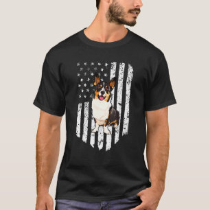 Camiseta Casaco de Galês Corgi com Bandeira Americana Preto
