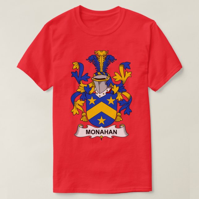 Camiseta Casaco de Guarda Familiar de Armas Monahan (Frente do Design)