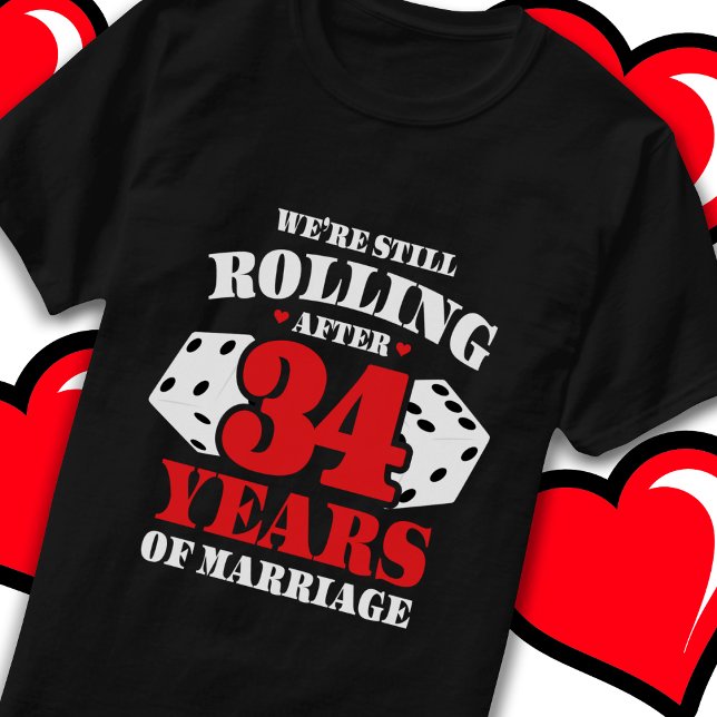Camiseta Casado 34 anos Rolling Engraçado 34 anos (Criador carregado)